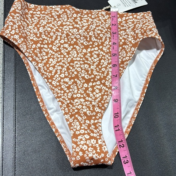 UpWest High Waist & Cut Floral Banded Bikini bottom,soft stretch, swim, cinnamon - Picture 8 of 9